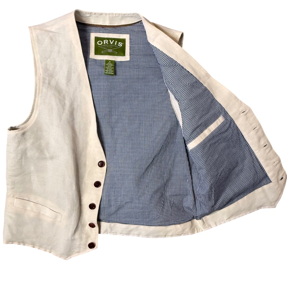 Orvis Hemp Organic Cotton Vest Mens M Gigham Plaid lined Heritage Minimalist
